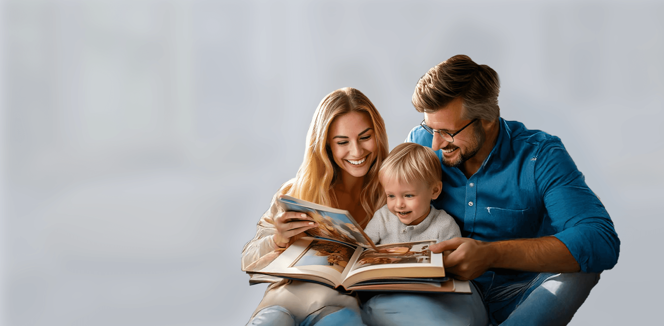 Family looking through a photo book